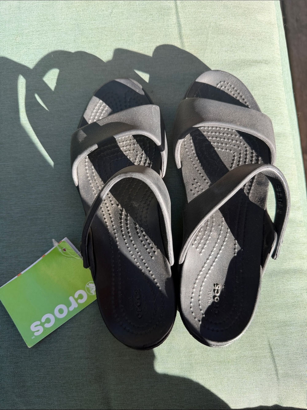 CROCS Cleo - Black and Gray Dual-Strap Slide Sandals